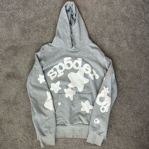 Sp5der Gray Hoodie with White Star Graphic Design